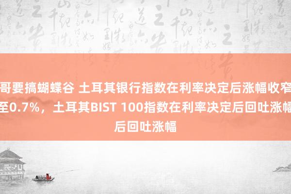 哥要搞蝴蝶谷 土耳其银行指数在利率决定后涨幅收窄至0.7%，土耳其BIST 100指数在利率决定后回吐涨幅